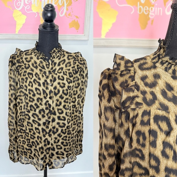 Ba&sh Brown Leopard Button Up Blouse (10)